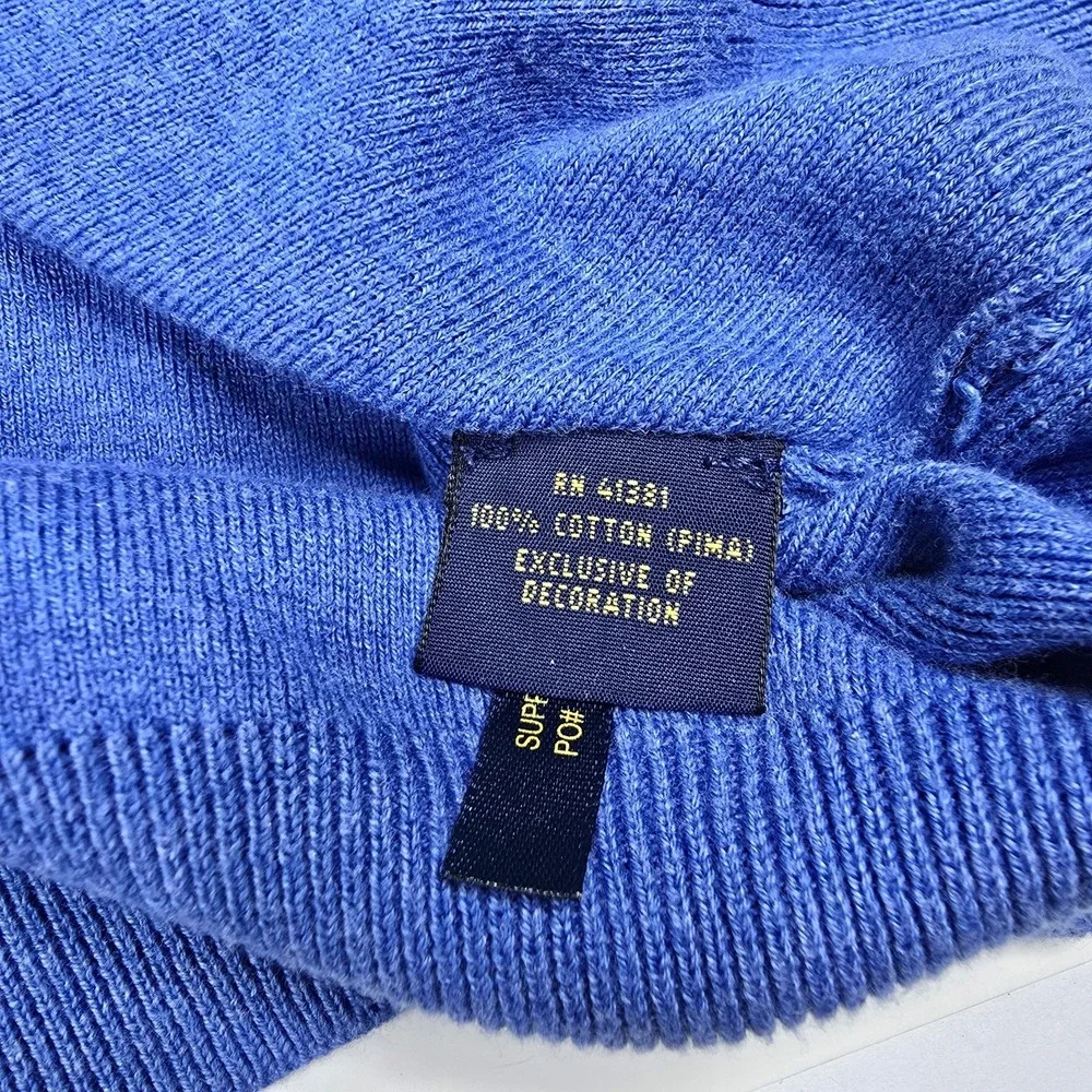 Polo Ralph Lauren Men's Large Pima Cotton V-Neck‎ Knit Sweater Blue Pony Golf